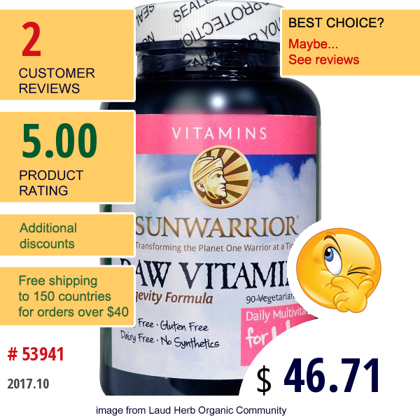 Sunwarrior, Raw Vitamins, Daily Multivitamin For Her, 90 Veggie Caps  