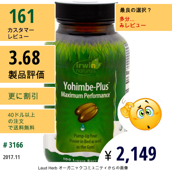 Irwin Naturals, ヨヒンベプラス、最大パフォーマンス、100リキッドソフトジェル