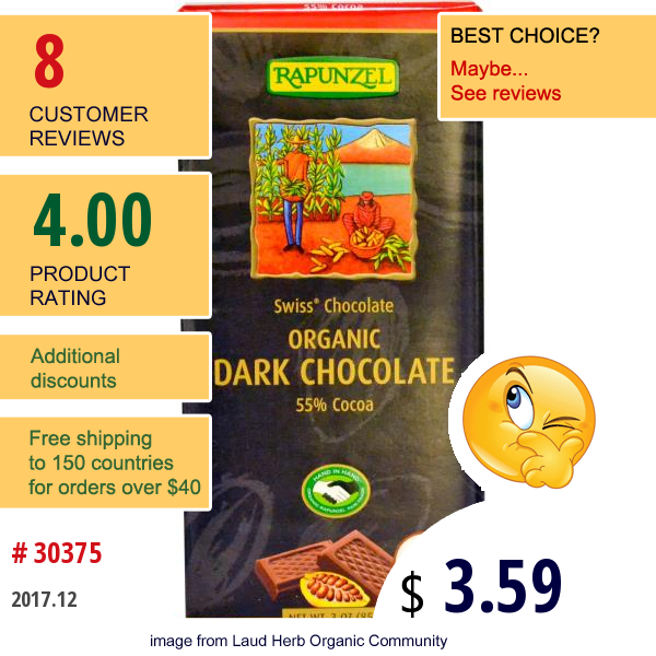 Rapunzel, Organic Dark Chocolate, 3 Oz (85 G)  