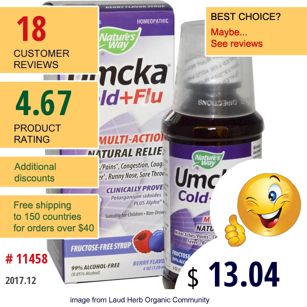 Natures Way, Umcka Cold+Flu, Berry Flavor, 4 Oz (120 Ml)