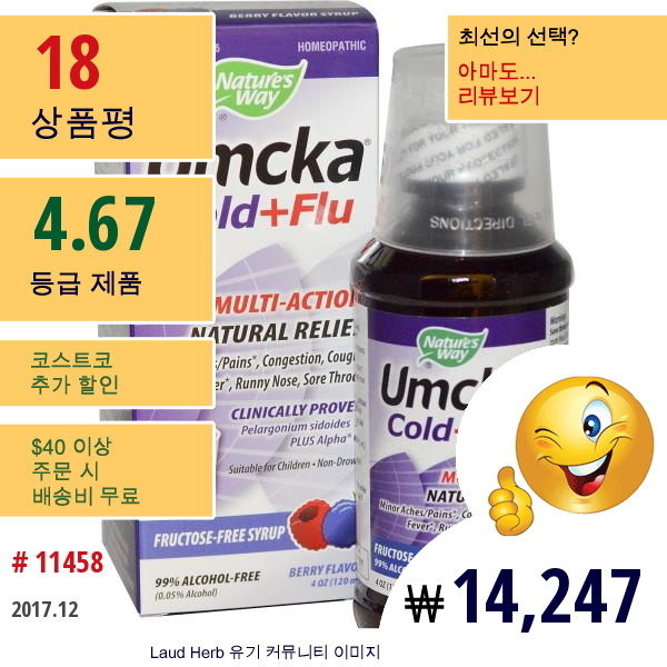 Natures Way, 움카 감기+플루, 베리 맛, 4 온스 (120 Ml)