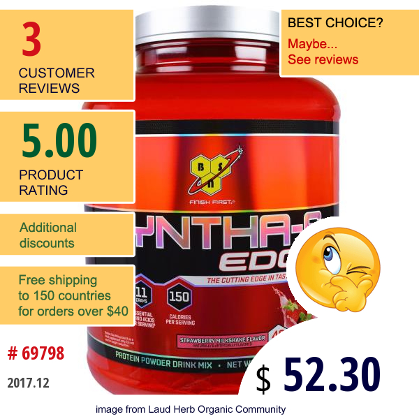 Bsn, Syntha-6 Edge, Protein Powder Drink Mix, Strawberry Milkshake Flavor, 3.86 Lb (1.75 Kg)  