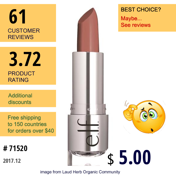 E.l.f. Cosmetics, Beautifully Bare, Satin Lipstick, Touch Of Pink, 0.13 Oz (3.8 G)