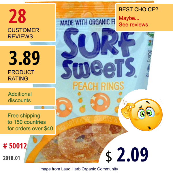 Surfsweets, Peach Rings, 2.75 Oz (78 G)