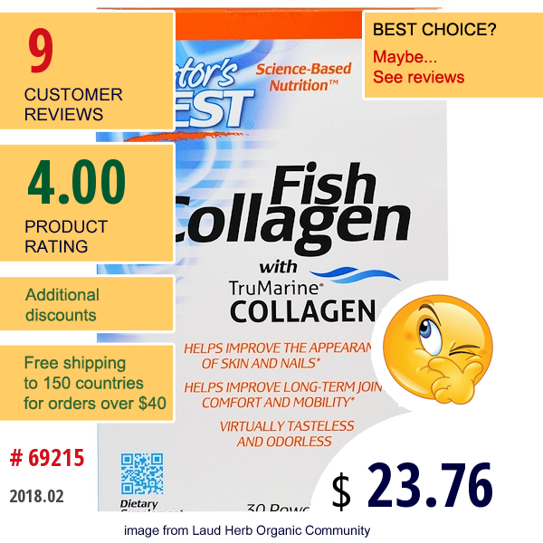 Doctors Best, Fish Collagen With Trumarine Collagen, 30 Powder Stick Packs