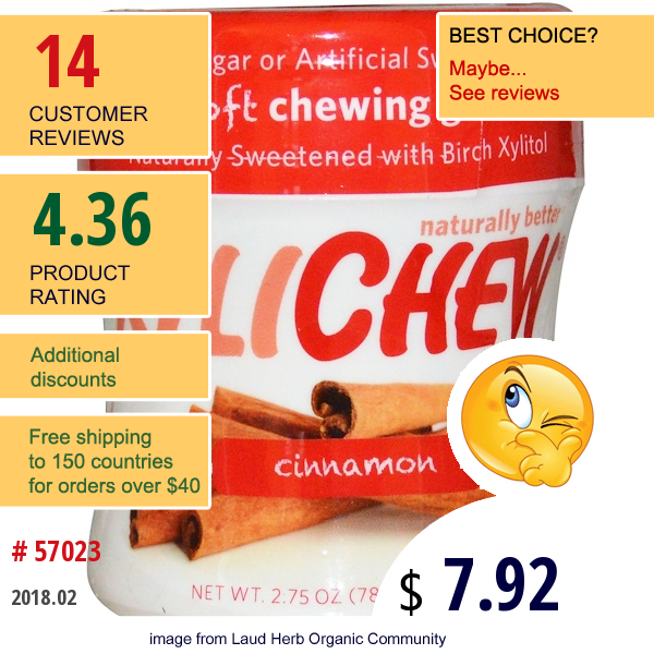 Xylichew Gum, Cinnamon, 60 Pieces