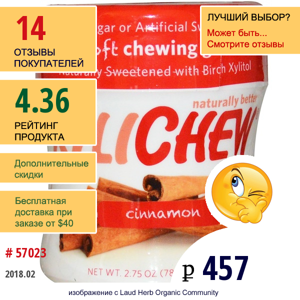 Xylichew Gum, Мягкая Жевательная Резинка, Корица, 60 Шт.