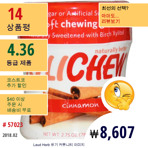 Xylichew Gum, 소프트 츄잉 껌, 계피, 60개입