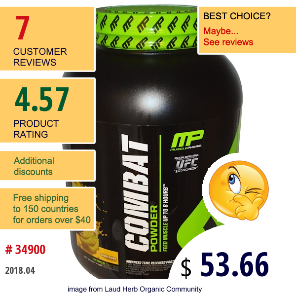 Musclepharm, Combat Powder, Advanced Time Release Protein, Banana Cream, 4 Lbs (1814 G)  