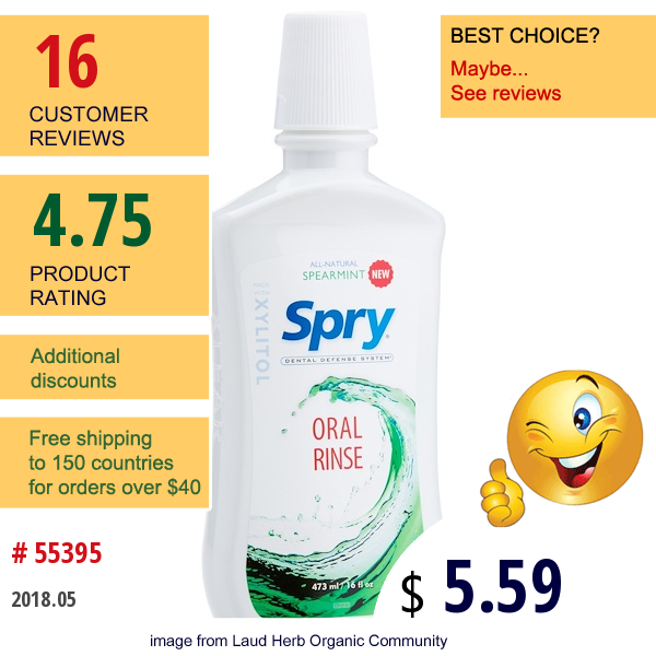 Xlear, Spry, Oral Rinse, Spearmint, 16 Fl Oz (473 Ml)