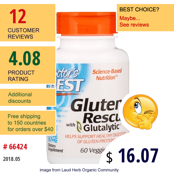 Doctors Best, Gluten Rescue, With Glutalytic, 60 Veggie Caps