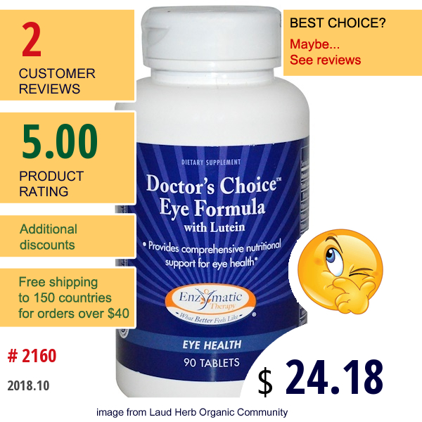 Enzymatic Therapy, Doctors Choice Eye Formula, With Lutein, 90 Tablets  