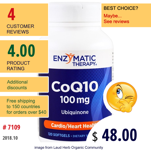 Enzymatic Therapy, Coq10, Ubiquinone, 100 Mg, 120 Softgels  