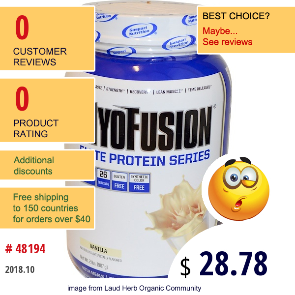 Gaspari Nutrition, Myofusion, Elite Protein Series, Vanilla, 2 Lbs (907 G)  