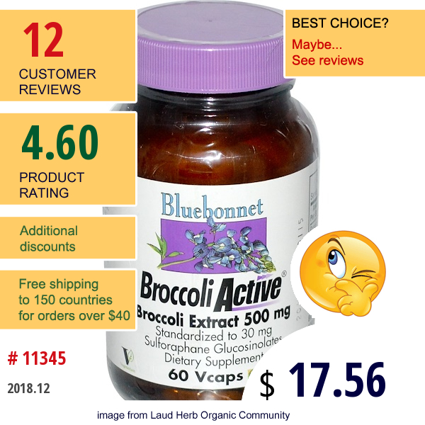 Bluebonnet Nutrition, Broccoliactive, Broccoli Extract, 500 Mg, 60 Vcaps Bluebonnet Nutrition, Broccoliactive, Broccoli Extract, 500 Mg, 60 Vcaps
