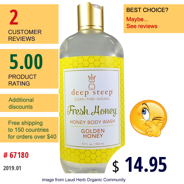 Deep Steep, Fresh Honey, Body Wash, Golden Honey, 17 Fl Oz (502 Ml)  
