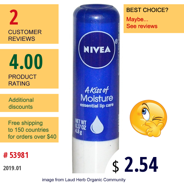 Nivea, A Kiss Of Moisture, Essential Lip Care, 0.17 Oz (4.8 G)