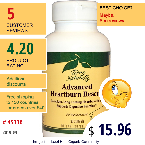 Europharma, Terry Naturally, Advanced Heartburn Rescue, 30 Softgels  