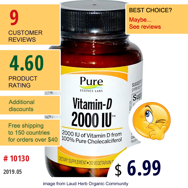 Pure Essence, Vitamin-D, 2000 Iu, 30 Veggie Caps