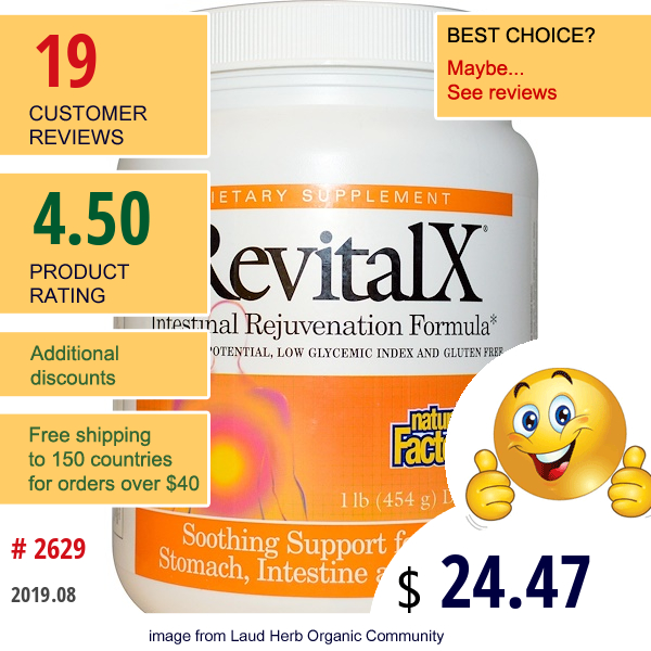 Natural Factors, Revitalx, Intestinal Rejuvenation Formula, Drink Mix, 1 Lb (454 G)  