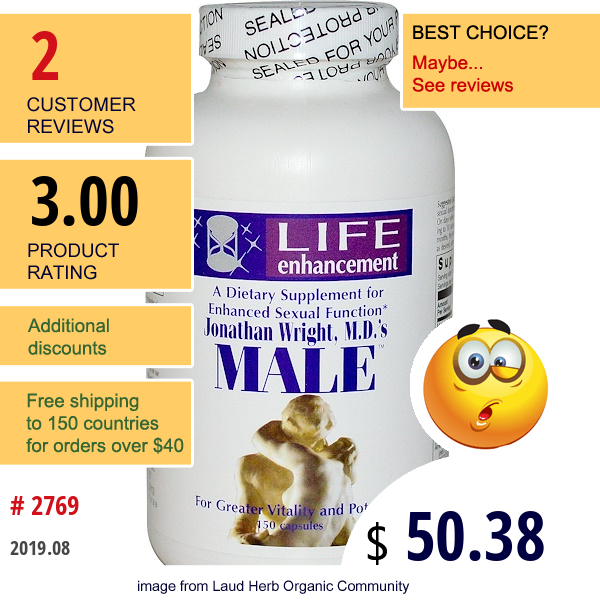 Life Enhancement, Jonathan Wright, M.d.'S Male, 150 Capsules  