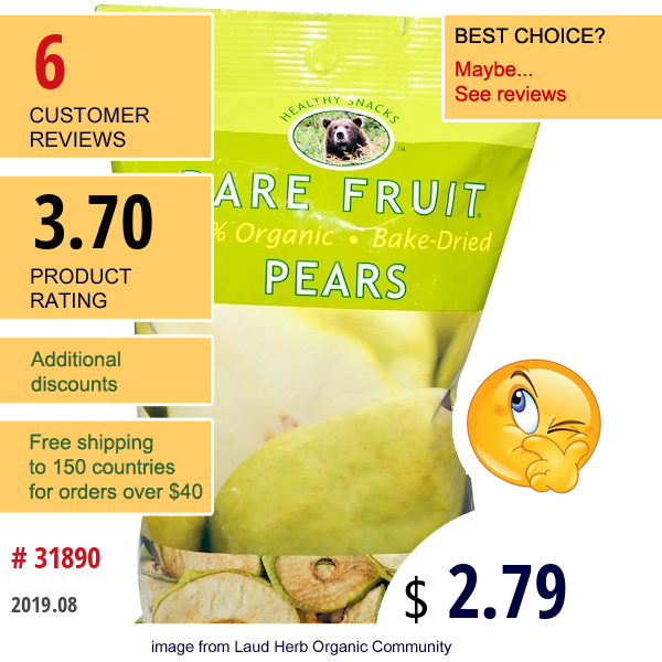 Bare Snacks, Pear Chips, 2.6 Oz (73 G)  