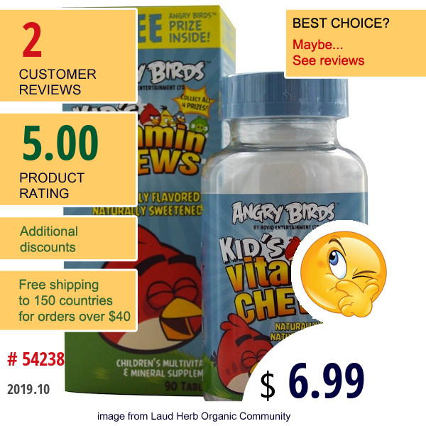 Natrol, Angry Birds, Kid'S Vitamin Chews, Mixed Berry, 90 Tablets  