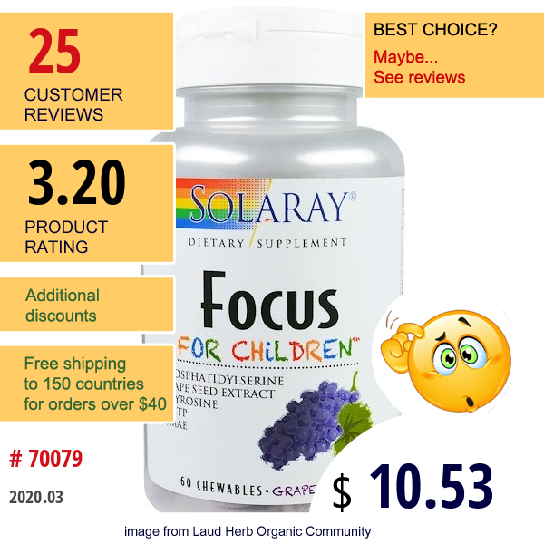 Solaray, Focus For Children, Grape Flavor, 60 Chewables
