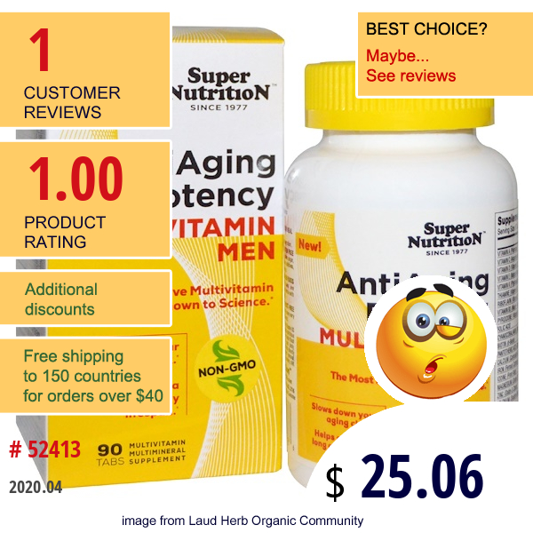 Super Nutrition, Antiaging Potency Multivitamin Men, 90 Tabs  