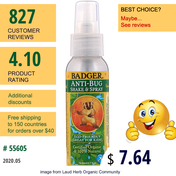 Badger Company, Anti-Bug, Shake & Spray, 2.7 Fl Oz (79.85 Ml)