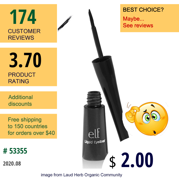 E.l.f., Liquid Eyeliner, Black, 0.17 Fl Oz (5 Ml)  