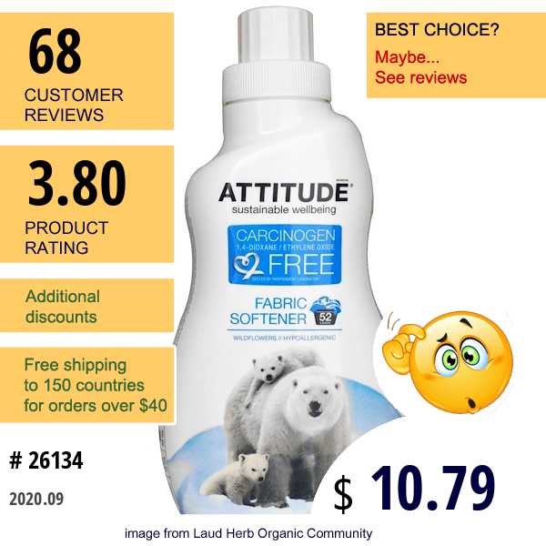 Attitude, Fabric Softener, Wildflowers, 26.3 Fl Oz (780 Ml)  