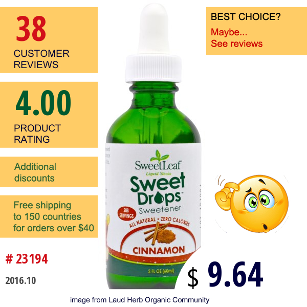 Wisdom Natural, Sweetleaf Liquid Stevia, Cinnamon, 2 Fl Oz (60 Ml)