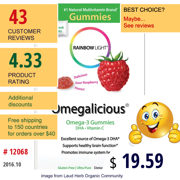 Rainbow Light, Omegalicious, Omega-3 Gummies, Sour Raspberry, 30 Packets, (4 Gummies) Each