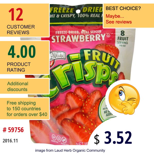 Brothers-All-Natural, Fruit Crisps, Strawberry, 1 Oz (28.35 G) 