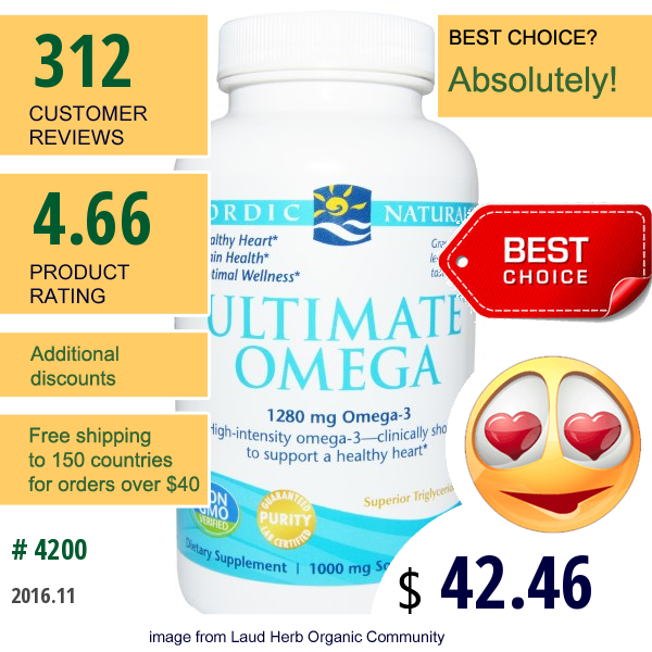 Nordic Naturals, Ultimate Omega, Lemon, 1000 Mg, 120 Soft Gels