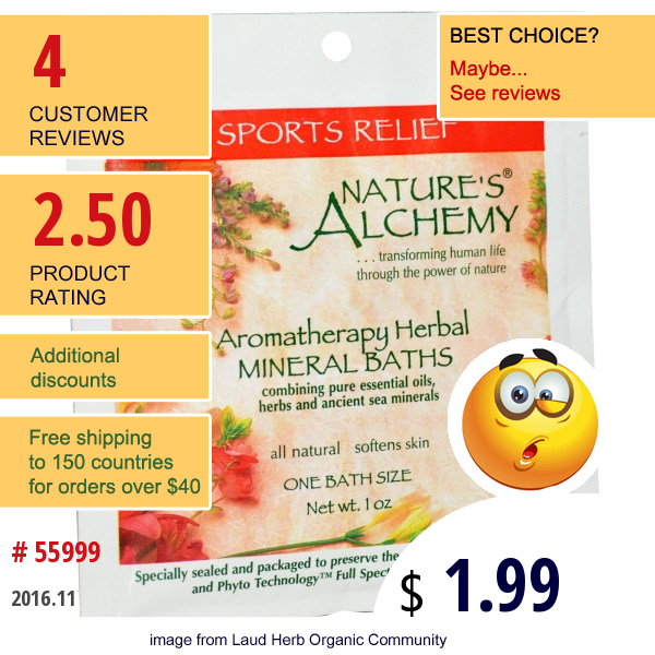 Natures Alchemy, Aromatherapy Herbal Mineral Baths, Sport Relief, Trial Size, 1 Oz