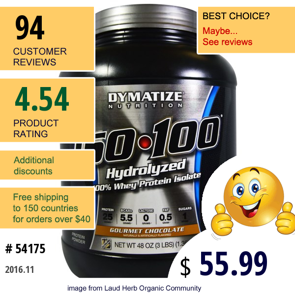 Dymatize Nutrition, Iso•100, Hydrolyzed, 100% Whey Protein Isolate Powder, Gourmet Chocolate, 48 Oz (1,36 Kg)