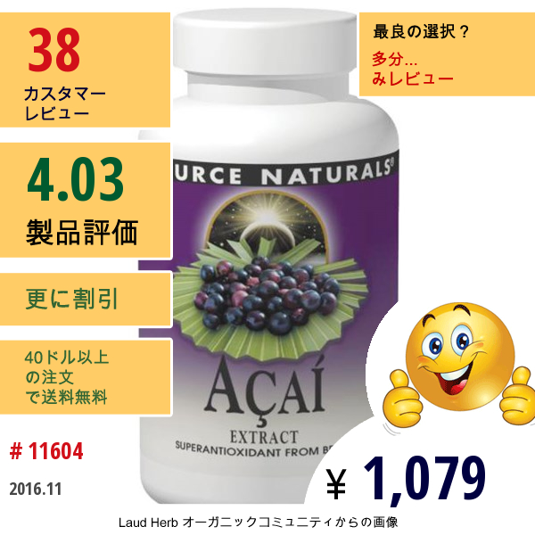 Source Naturals, アサイエキス, 500 Mg, 120 カプセル