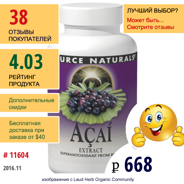 Source Naturals, Экстракт Ягод Асаи, 500 Мг, 120 Капсул