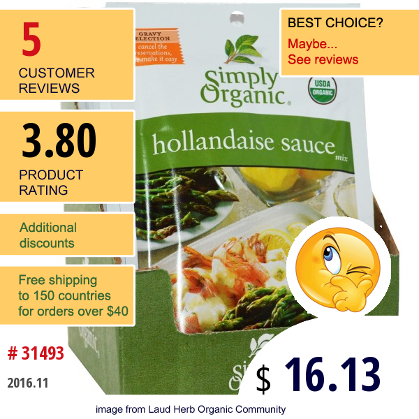 Simply Organic, Hollandaise Sauce Mix, 12 Packets, 1.00 Oz (28 G) Each  