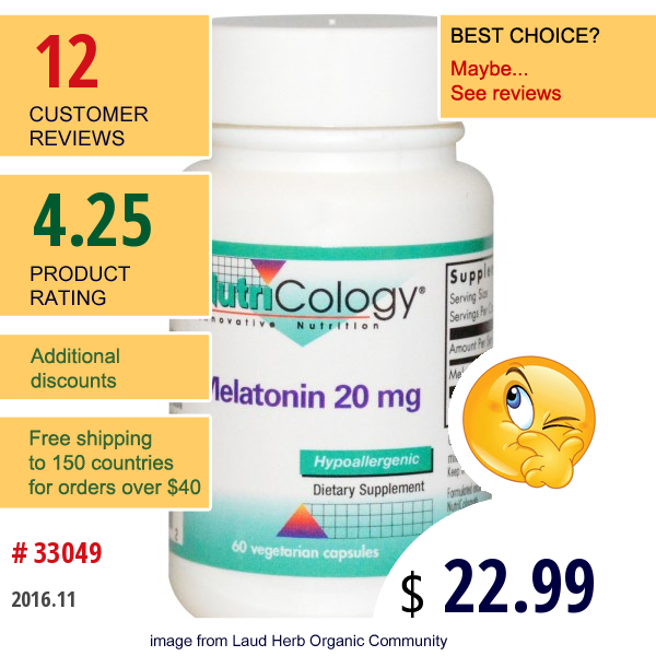 Nutricology, Melatonin, 20 Mg, 60 Veggie Caps