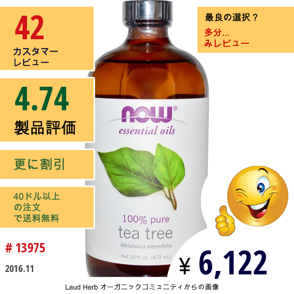 Now Foods, エッセンシャルオイル、 ティーツリー、 16液量オンス (473 Ml)  