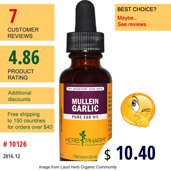 Herb Pharm, Mullein Garlic, Pure Ear Oil, 1 Fl Oz (30 Ml)