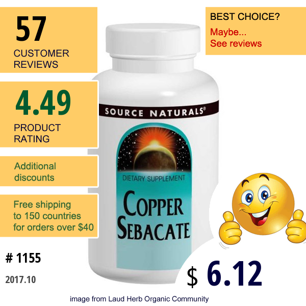 Source Naturals, Copper Sebacate, 22 Mg, 120 Tablets