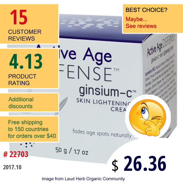 Earth Science, Active Age Defense, Ginsium-C, Skin Lightening Cream, 1.7 Oz (50 G)  