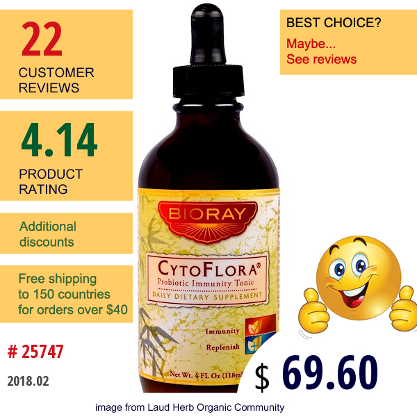 Bioray Inc., Cytoflora, Probiotic Immunity Tonic, 4 Fl Oz (118 Ml)