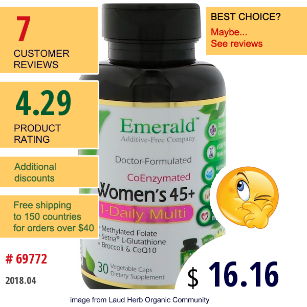 Emerald Laboratories, Coenzymated Womens 45+ 1-Daily Multi, 30 Vegetable Caps