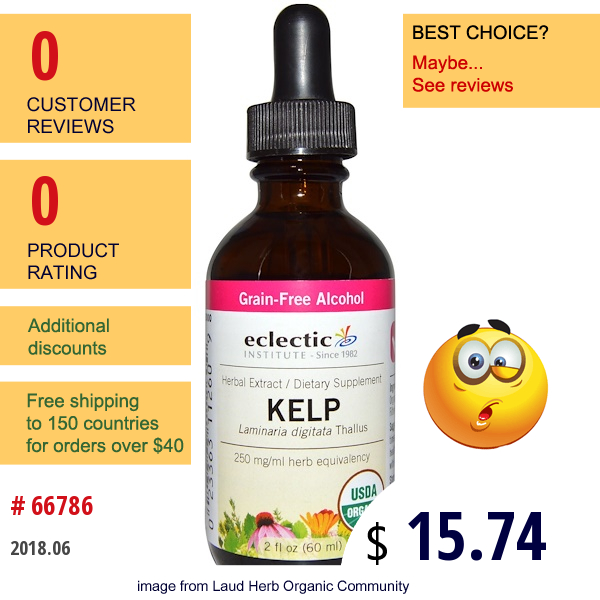 Eclectic Institute, Organic Kelp, Grain-Free Alcohol, 2 Fl Oz (60 Ml)  