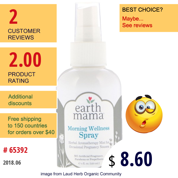 Earth Mama, Morning Wellness Spray, 4 Fl Oz (120 Ml)  